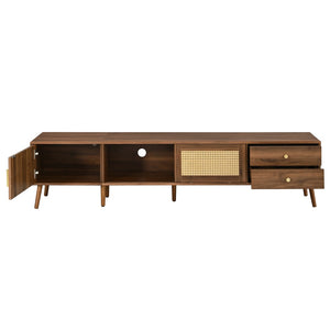 English Elm 76" Rattan Door Entertainment Center with Rubberwood Legs and Storage for Living Room N710P455176P
