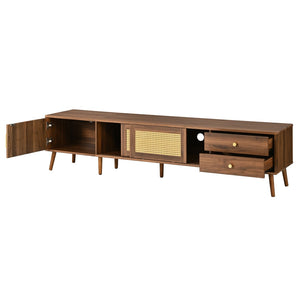 English Elm 76" Rattan Door Entertainment Center with Rubberwood Legs and Storage for Living Room N710P455176P