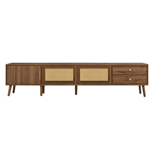 English Elm 76" Rattan Door Entertainment Center with Rubberwood Legs and Storage for Living Room N710P455176P