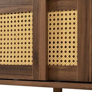 English Elm 76" Rattan Door Entertainment Center with Rubberwood Legs and Storage for Living Room N710P455176P