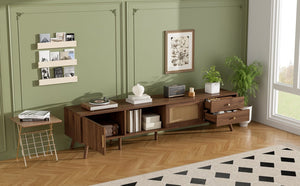 English Elm 76" Rattan Door Entertainment Center with Rubberwood Legs and Storage for Living Room N710P455176P