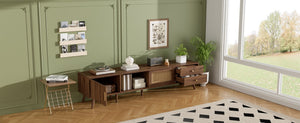 English Elm 76" Rattan Door Entertainment Center with Rubberwood Legs and Storage for Living Room N710P455176P