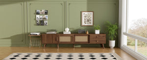 English Elm 76" Rattan Door Entertainment Center with Rubberwood Legs and Storage for Living Room N710P455176P