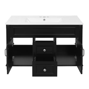 English Elm 36 Inch Floating Bathroom Vanity French Style Ceramic Sink Soft Close Storage Cabinet Black N710P458414B