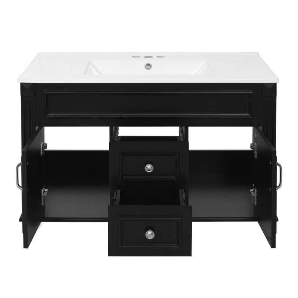 English Elm 36 Inch Floating Bathroom Vanity French Style Ceramic Sink Soft Close Storage Cabinet Black N710P458414B