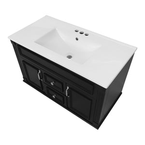 English Elm 36 Inch Floating Bathroom Vanity French Style Ceramic Sink Soft Close Storage Cabinet Black N710P458414B