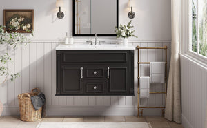 English Elm 36 Inch Floating Bathroom Vanity French Style Ceramic Sink Soft Close Storage Cabinet Black N710P458414B