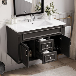 English Elm 36 Inch Floating Bathroom Vanity French Style Ceramic Sink Soft Close Storage Cabinet Black N710P458414B