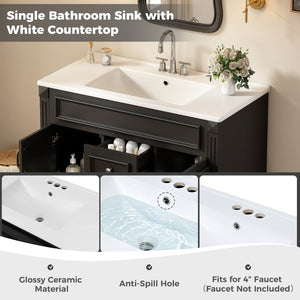 English Elm 36 Inch Floating Bathroom Vanity French Style Ceramic Sink Soft Close Storage Cabinet Black N710P458414B