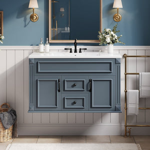 English Elm 36 Inch Floating Bathroom Vanity French Style Ceramic Sink Soft Close Storage Cabinet Blue N710P458414C