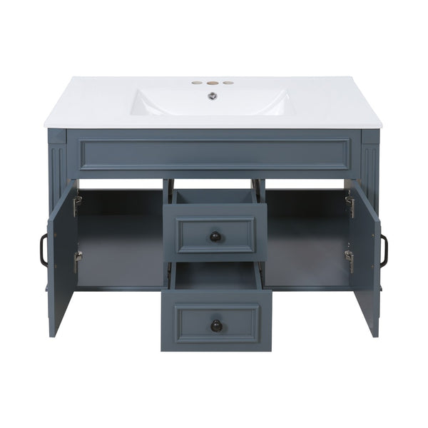 English Elm 36 Inch Floating Bathroom Vanity French Style Ceramic Sink Soft Close Storage Cabinet Blue N710P458414C
