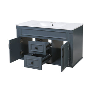 English Elm 36 Inch Floating Bathroom Vanity French Style Ceramic Sink Soft Close Storage Cabinet Blue N710P458414C