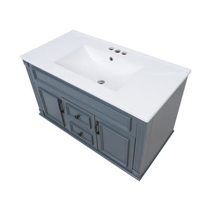 English Elm 36 Inch Floating Bathroom Vanity French Style Ceramic Sink Soft Close Storage Cabinet Blue N710P458414C