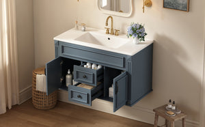 English Elm 36 Inch Floating Bathroom Vanity French Style Ceramic Sink Soft Close Storage Cabinet Blue N710P458414C