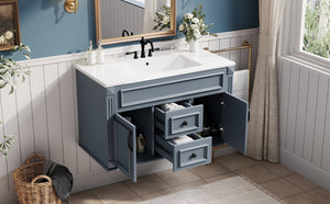 English Elm 36 Inch Floating Bathroom Vanity French Style Ceramic Sink Soft Close Storage Cabinet Blue N710P458414C