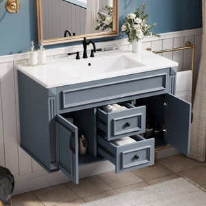English Elm 36 Inch Floating Bathroom Vanity French Style Ceramic Sink Soft Close Storage Cabinet Blue N710P458414C