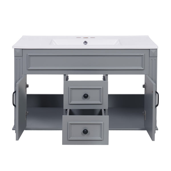 English Elm 36 Inch Floating Bathroom Vanity French Style Ceramic Sink Soft Close Storage Cabinet Gray N710P458414E