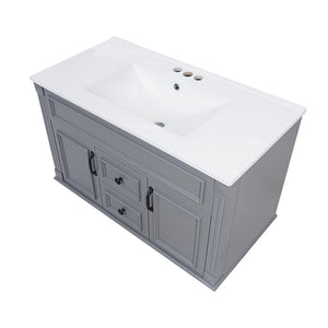 English Elm 36 Inch Floating Bathroom Vanity French Style Ceramic Sink Soft Close Storage Cabinet Gray N710P458414E