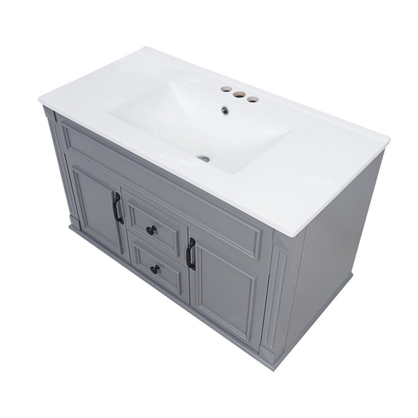 English Elm 36 Inch Floating Bathroom Vanity French Style Ceramic Sink Soft Close Storage Cabinet Gray N710P458414E