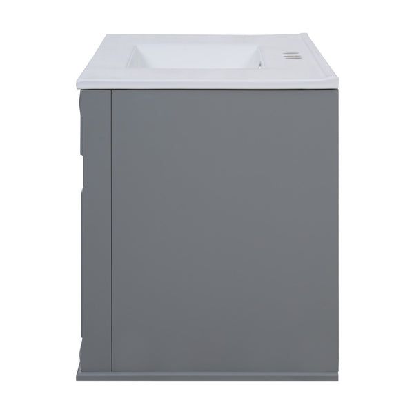 English Elm 36 Inch Floating Bathroom Vanity French Style Ceramic Sink Soft Close Storage Cabinet Gray N710P458414E