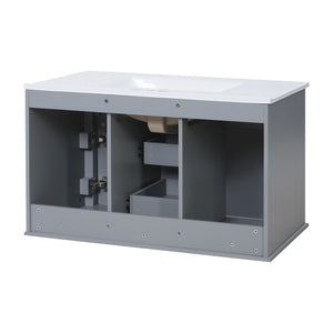 English Elm 36 Inch Floating Bathroom Vanity French Style Ceramic Sink Soft Close Storage Cabinet Gray N710P458414E