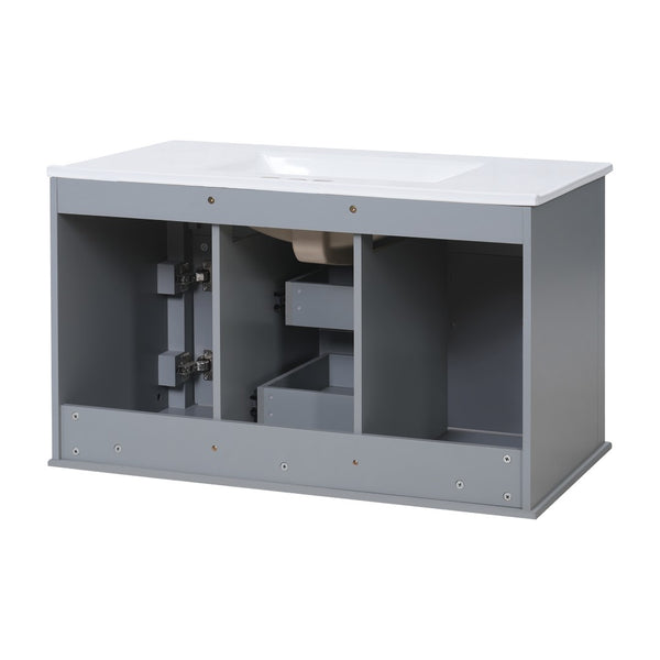 English Elm 36 Inch Floating Bathroom Vanity French Style Ceramic Sink Soft Close Storage Cabinet Gray N710P458414E