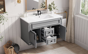 English Elm 36 Inch Floating Bathroom Vanity French Style Ceramic Sink Soft Close Storage Cabinet Gray N710P458414E