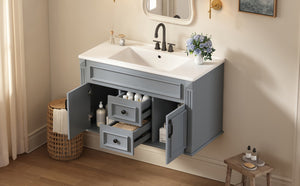 English Elm 36 Inch Floating Bathroom Vanity French Style Ceramic Sink Soft Close Storage Cabinet Gray N710P458414E