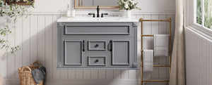English Elm 36 Inch Floating Bathroom Vanity French Style Ceramic Sink Soft Close Storage Cabinet Gray N710P458414E