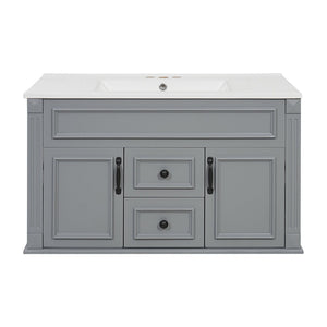 English Elm 36 Inch Floating Bathroom Vanity French Style Ceramic Sink Soft Close Storage Cabinet Gray N710P458414E