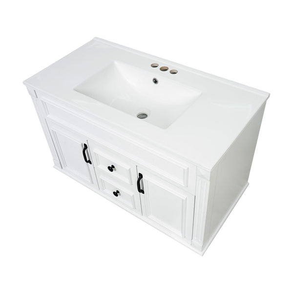 English Elm 36 Inch Floating Bathroom Vanity French Style Ceramic Sink Soft Close Storage Cabinet White N710P458414K