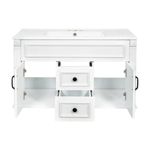 English Elm 36 Inch Floating Bathroom Vanity French Style Ceramic Sink Soft Close Storage Cabinet White N710P458414K
