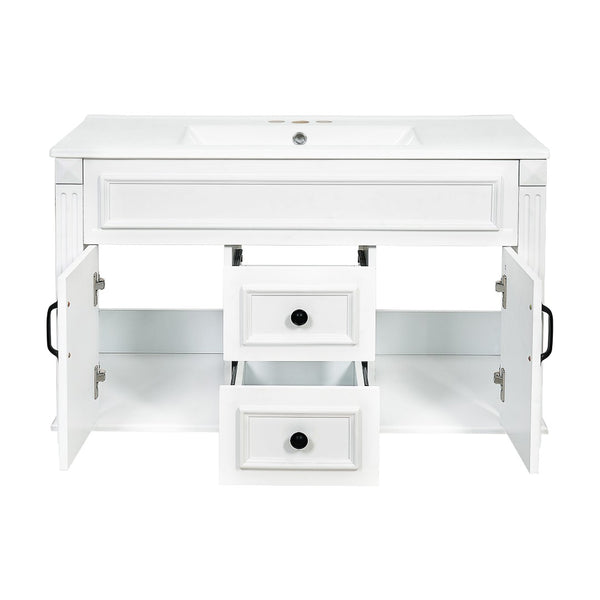 English Elm 36 Inch Floating Bathroom Vanity French Style Ceramic Sink Soft Close Storage Cabinet White N710P458414K