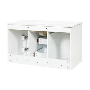 English Elm 36 Inch Floating Bathroom Vanity French Style Ceramic Sink Soft Close Storage Cabinet White N710P458414K