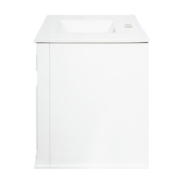 English Elm 36 Inch Floating Bathroom Vanity French Style Ceramic Sink Soft Close Storage Cabinet White N710P458414K