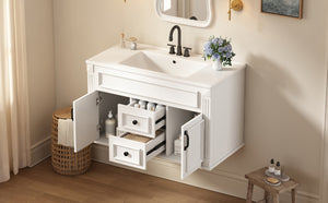 English Elm 36 Inch Floating Bathroom Vanity French Style Ceramic Sink Soft Close Storage Cabinet White N710P458414K
