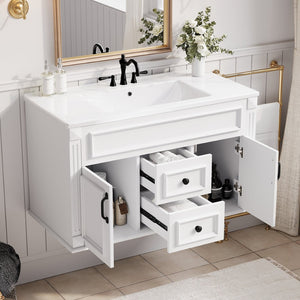English Elm 36 Inch Floating Bathroom Vanity French Style Ceramic Sink Soft Close Storage Cabinet White N710P458414K