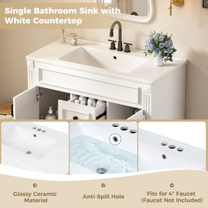 English Elm 36 Inch Floating Bathroom Vanity French Style Ceramic Sink Soft Close Storage Cabinet White N710P458414K