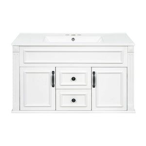 English Elm 36 Inch Floating Bathroom Vanity French Style Ceramic Sink Soft Close Storage Cabinet White N710P458414K