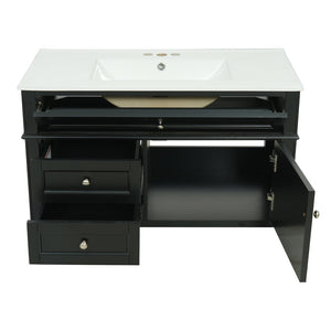 English Elm 36'' Floating Bathroom Vanity with Ceramic Sink Poplar Wood Cabinet and Iron Knobs Black N710P458416B