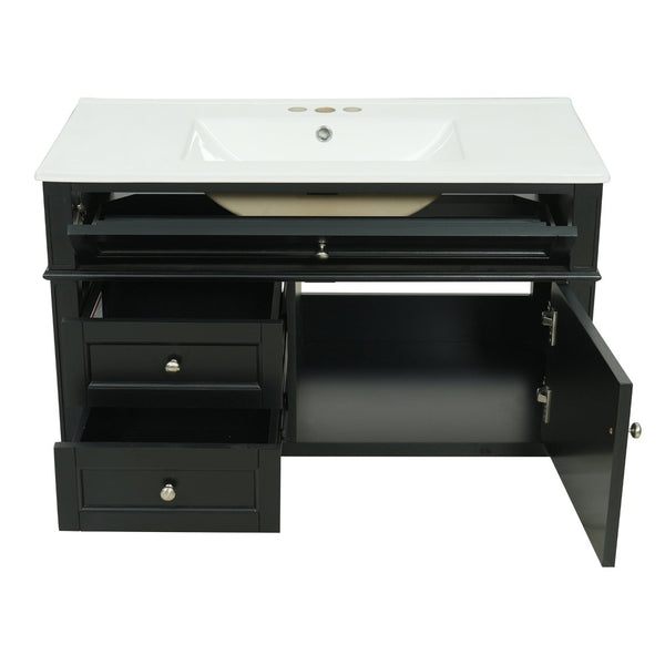 English Elm 36'' Floating Bathroom Vanity with Ceramic Sink Poplar Wood Cabinet and Iron Knobs Black N710P458416B