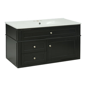 English Elm 36'' Floating Bathroom Vanity with Ceramic Sink Poplar Wood Cabinet and Iron Knobs Black N710P458416B