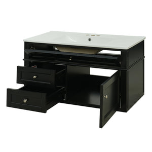 English Elm 36'' Floating Bathroom Vanity with Ceramic Sink Poplar Wood Cabinet and Iron Knobs Black N710P458416B