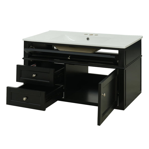 English Elm 36'' Floating Bathroom Vanity with Ceramic Sink Poplar Wood Cabinet and Iron Knobs Black N710P458416B