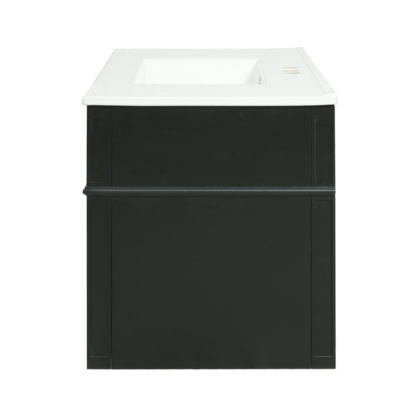 English Elm 36'' Floating Bathroom Vanity with Ceramic Sink Poplar Wood Cabinet and Iron Knobs Black N710P458416B
