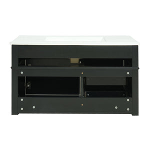 English Elm 36'' Floating Bathroom Vanity with Ceramic Sink Poplar Wood Cabinet and Iron Knobs Black N710P458416B