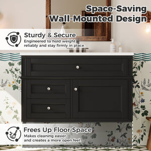 English Elm 36'' Floating Bathroom Vanity with Ceramic Sink Poplar Wood Cabinet and Iron Knobs Black N710P458416B