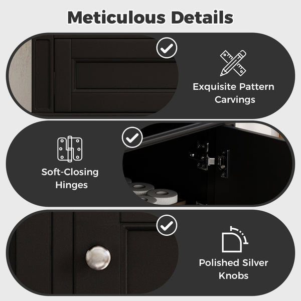 English Elm 36'' Floating Bathroom Vanity with Ceramic Sink Poplar Wood Cabinet and Iron Knobs Black N710P458416B