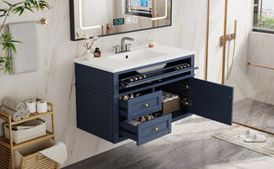 English Elm 36'' Floating Bathroom Vanity with Ceramic Sink Poplar Wood Cabinet and Iron Knobs Blue N710P458416C