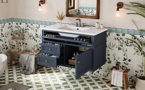 English Elm 36'' Floating Bathroom Vanity with Ceramic Sink Poplar Wood Cabinet and Iron Knobs Blue N710P458416C